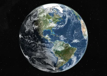 Globus zentriert auf die Amerikas, Satellitenbild in Echtfarben